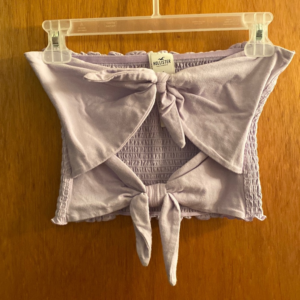 Hollister Double Tie-Front Stretchy Cropped Tube Top w/ Lettuce Edge Back Trim